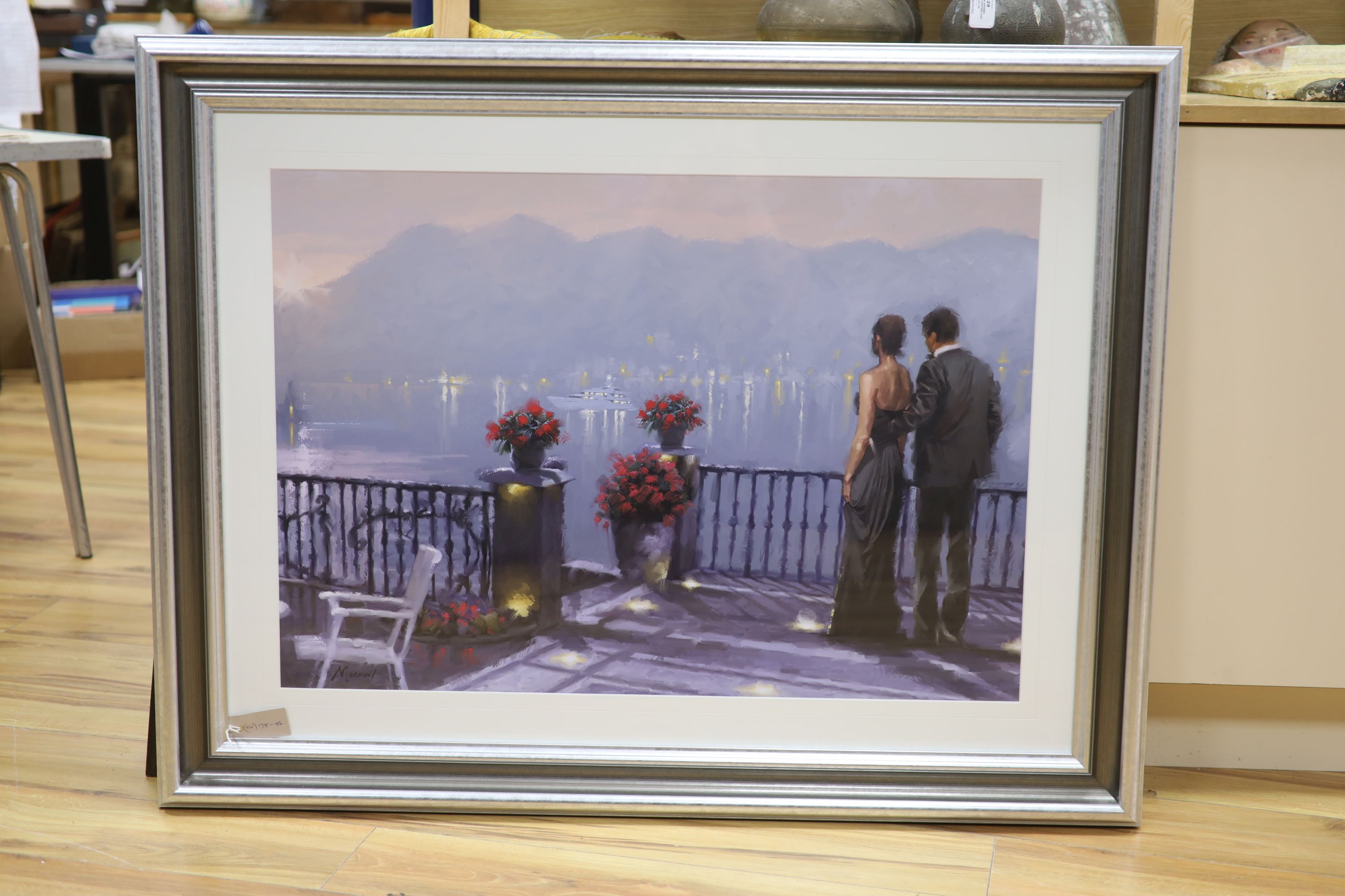 MacNeal, coloured print, Lakeside Cafe, 60 x 86cm 60 x 80cm